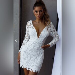 SELFIE LESLIE FIRST DANCE LACE MINI DRESS WHITE